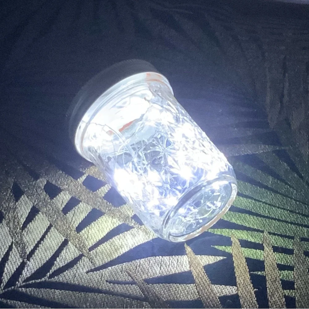 WHITE 1/2 PINT MASON JAR w/ LED FAIRY-LIGHTS/HANDMADE - Picture 4 of 9